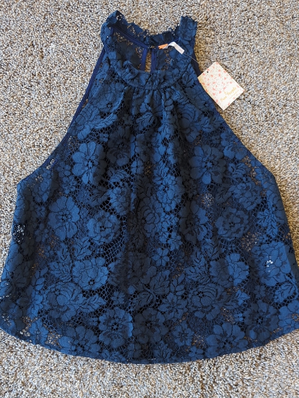 Free People Lace Tank - Navy S